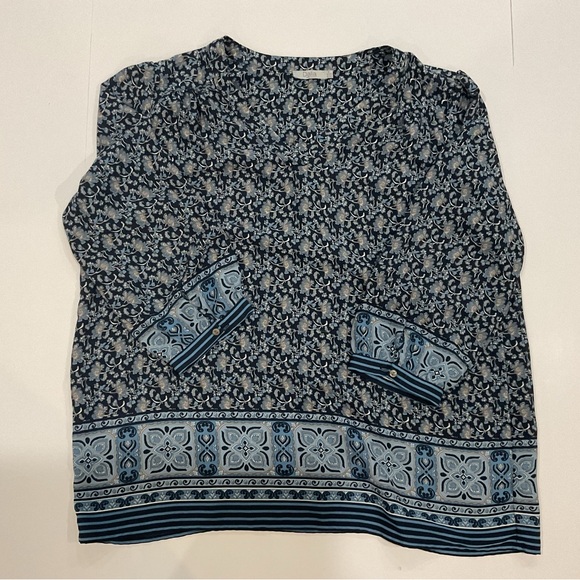Dalia Tops - Blue Floral Border Print Women’s Blouse, Tunic